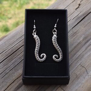Edgy Silver Octopus Tentacle Earrings